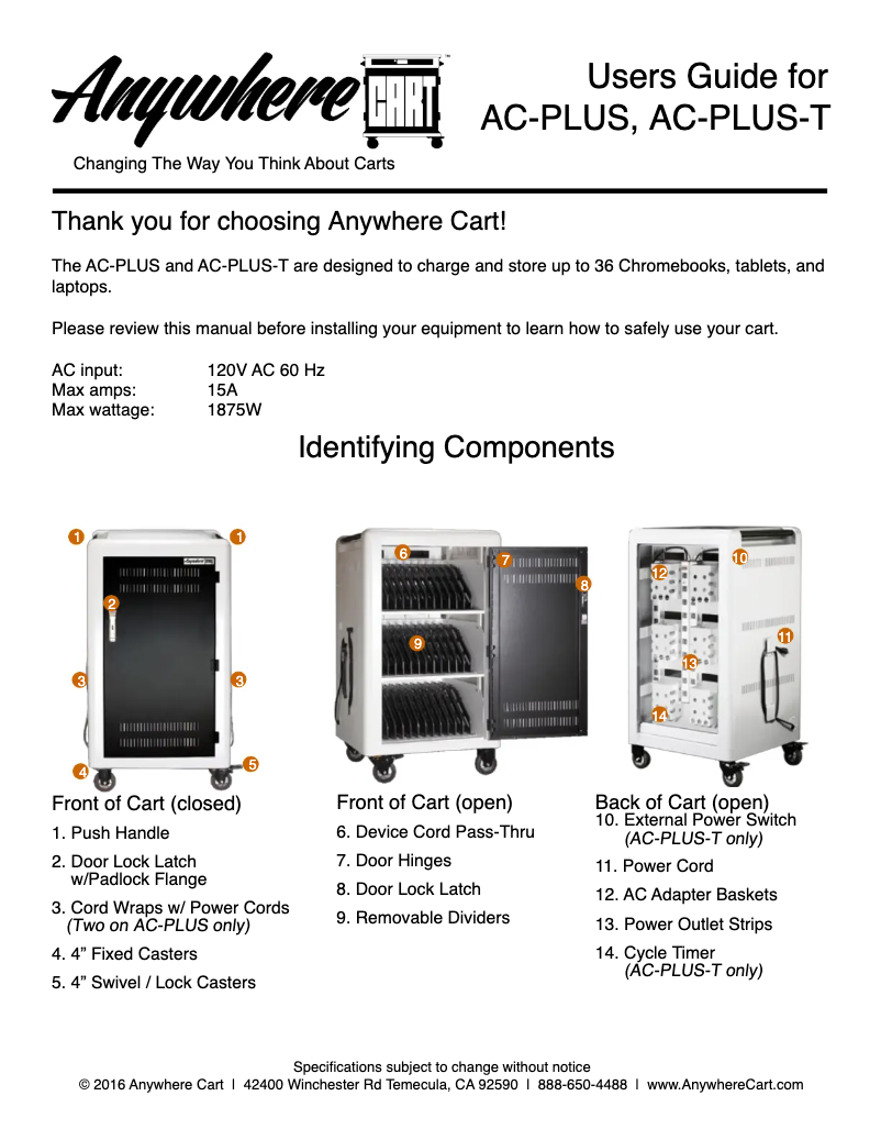 Page n°1 - Manuel utilisateur Anywhere Cart AC-PLUS