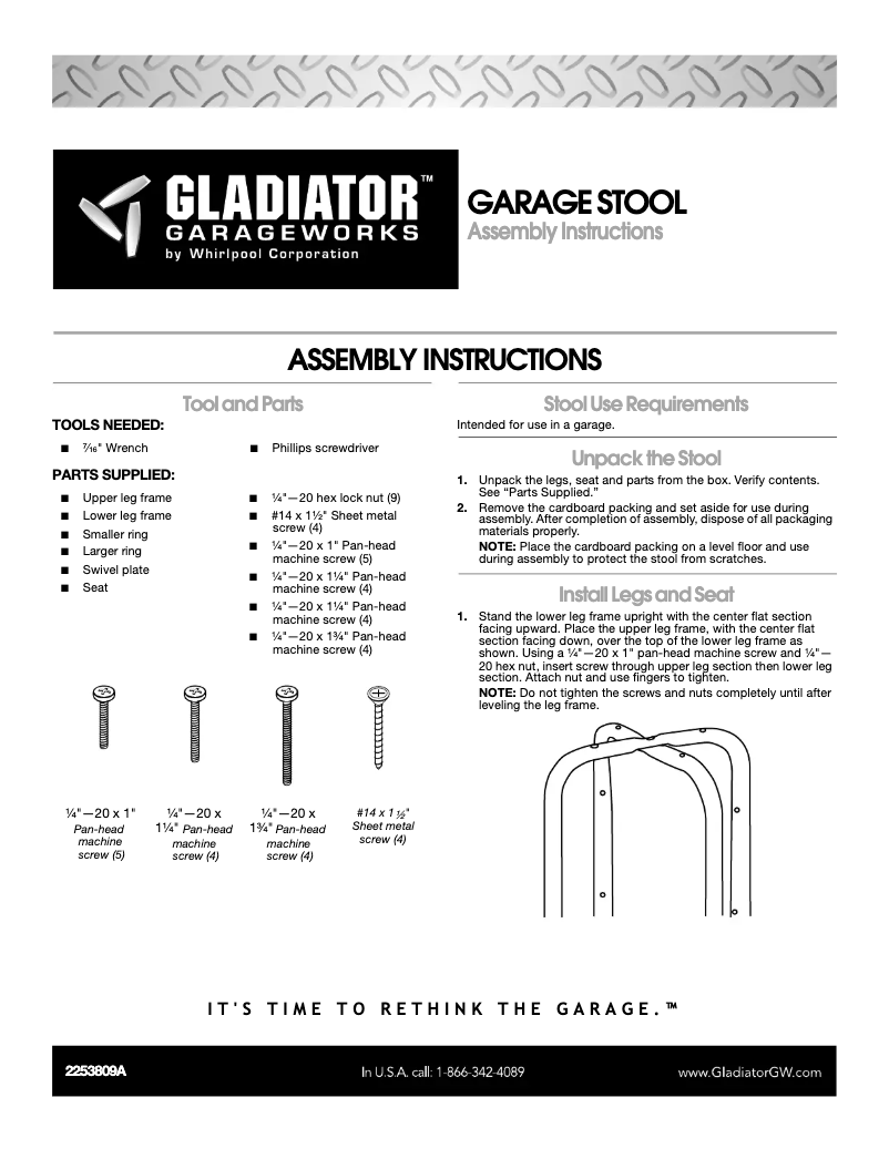 Page 1 de la notice Instructions / montage Gladiator GAAC30STPB