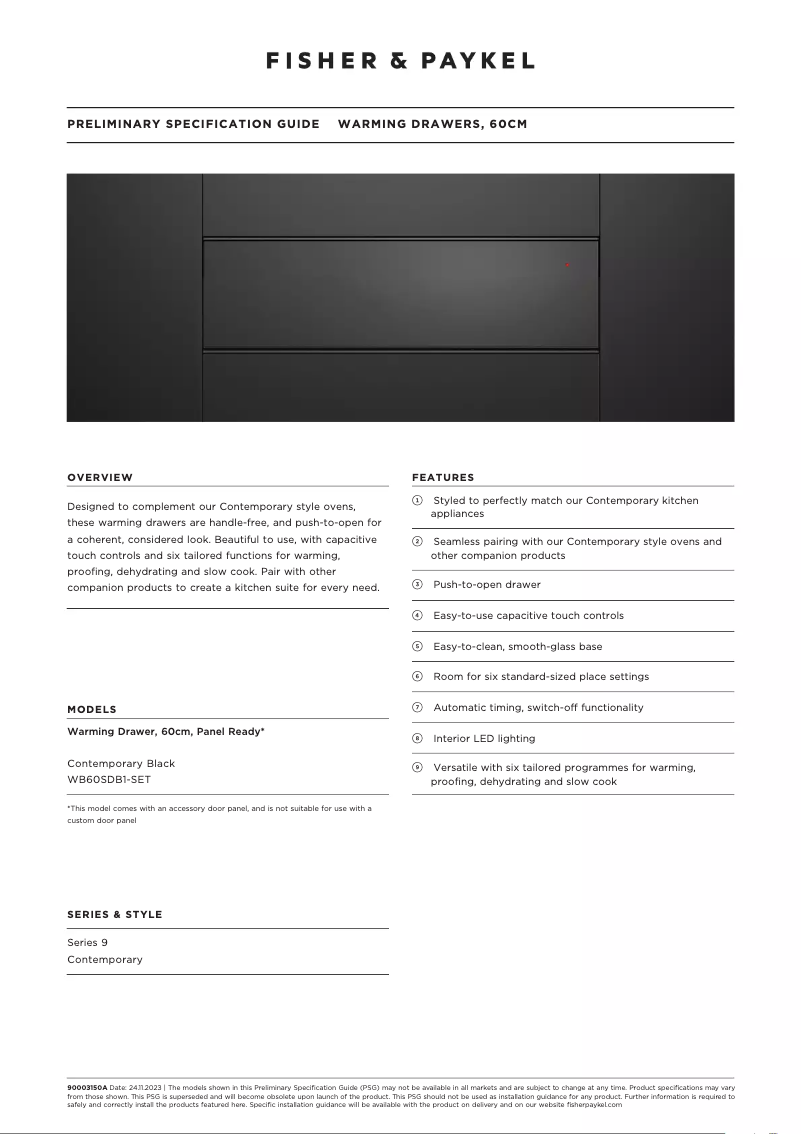 Page n°1 - Fiche technique Fisher & Paykel WB60SDB1-SET