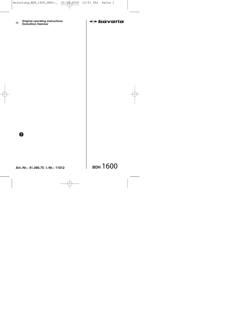 Page n°1 - Manuel utilisateur Bavaria BDH 1600