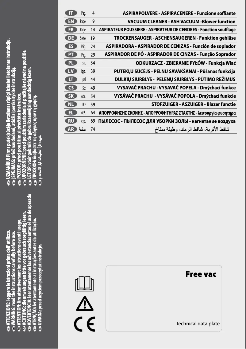 Page 1 de la notice Manuel utilisateur Lavorwash Free Vac 1.0