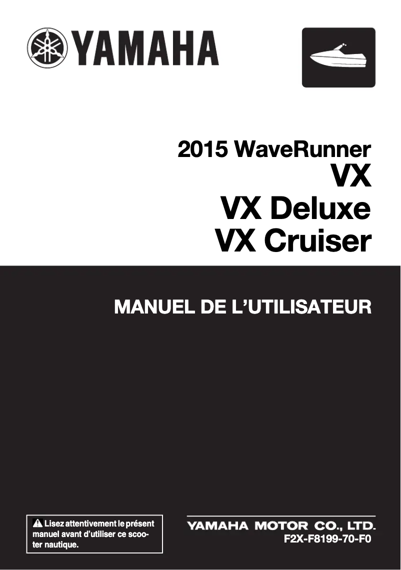 Page n°1 - Manuel utilisateur Yamaha WaveRunner VX Deluxe (2015)