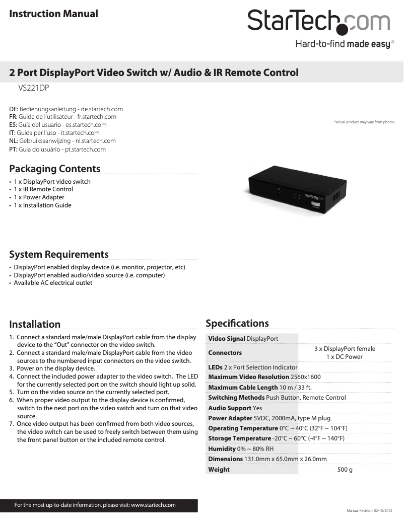 Image de la première page du manuel de l'appareil VS221DP