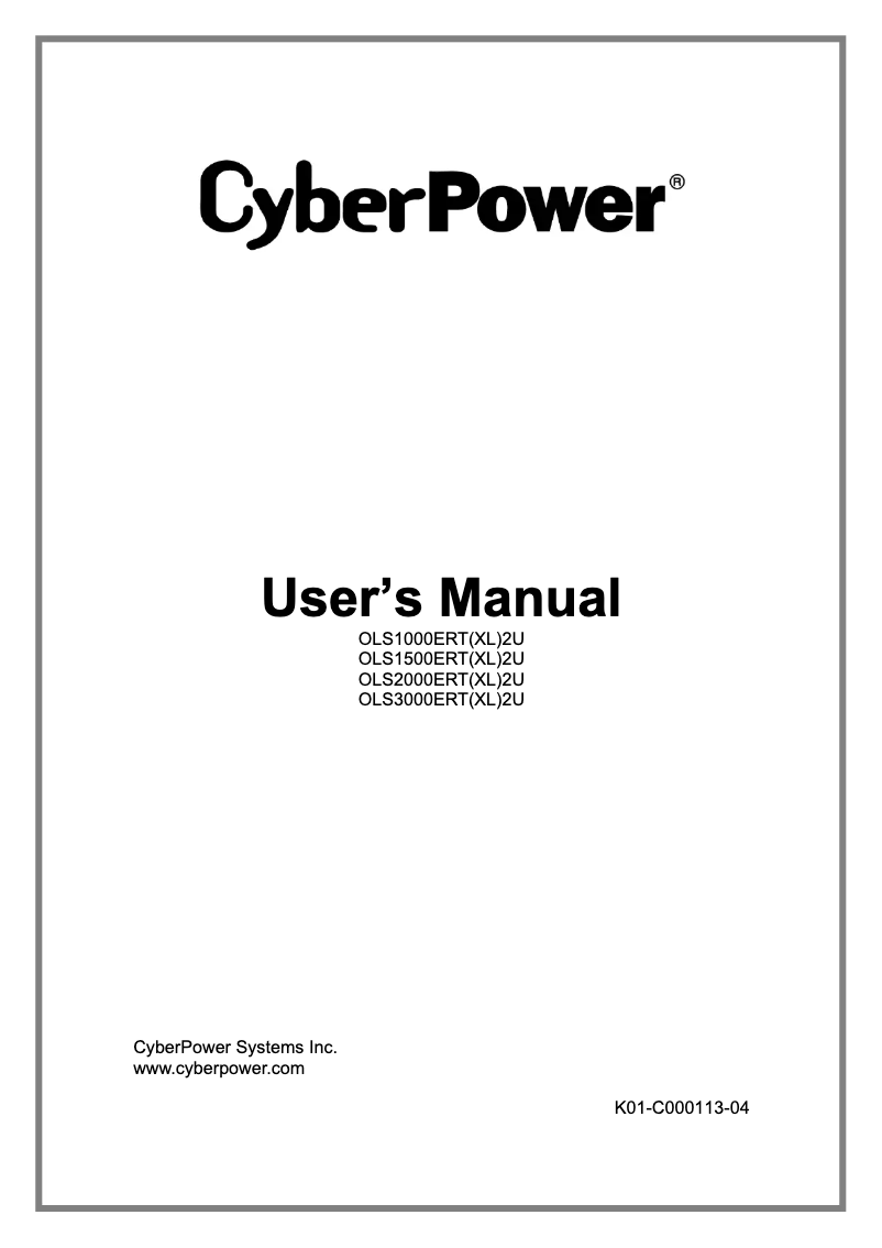 Page n°1 - Manuel utilisateur CyberPower OLS1000ERT2U