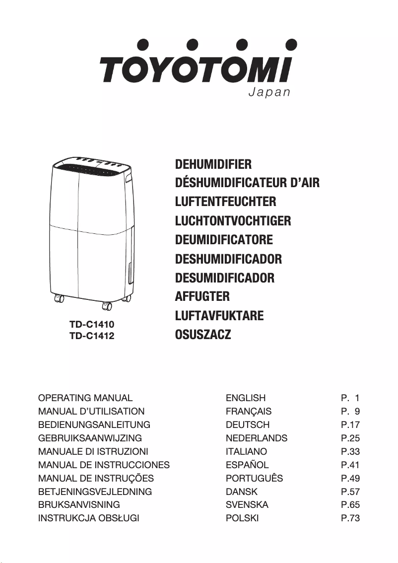 Page n°1 - Manuel utilisateur Toyotomi TD-C1412