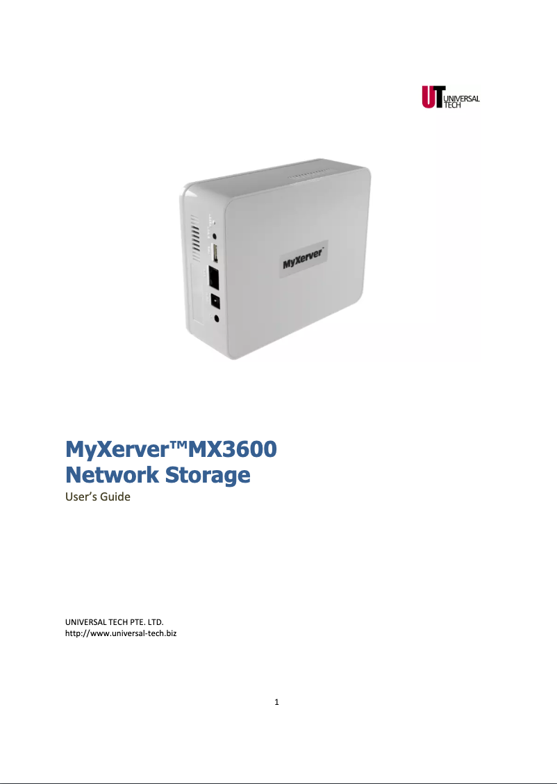 Page n°1 - Manuel utilisateur Universal-Tech MyXerver MX3600