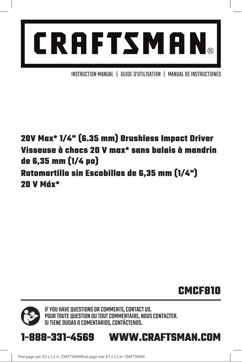 Page 1 de la notice Manuel utilisateur Craftsman CMCF810C1