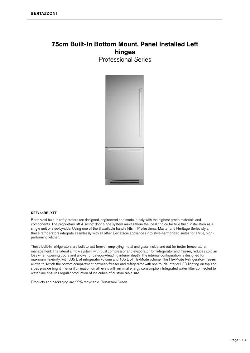 Página 1 del manual Ficha técnica Bertazzoni REF755BBLXTT