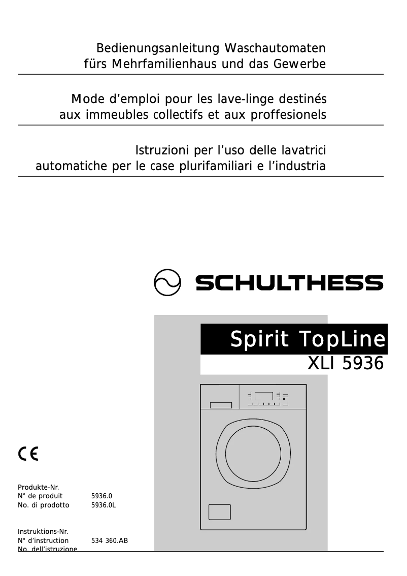 Page 1 de la notice Manuel utilisateur Schulthess Spirit TopLine XLI 5936