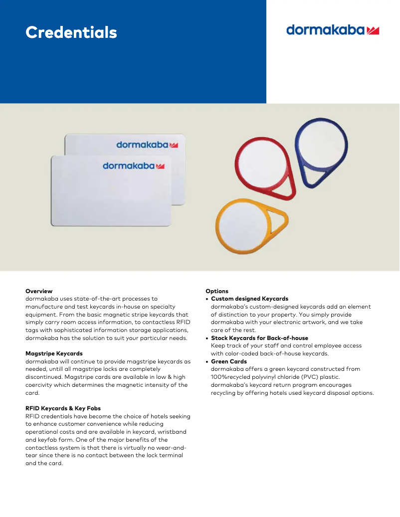 Page 1 de la notice Manuel utilisateur Dormakaba Credentials