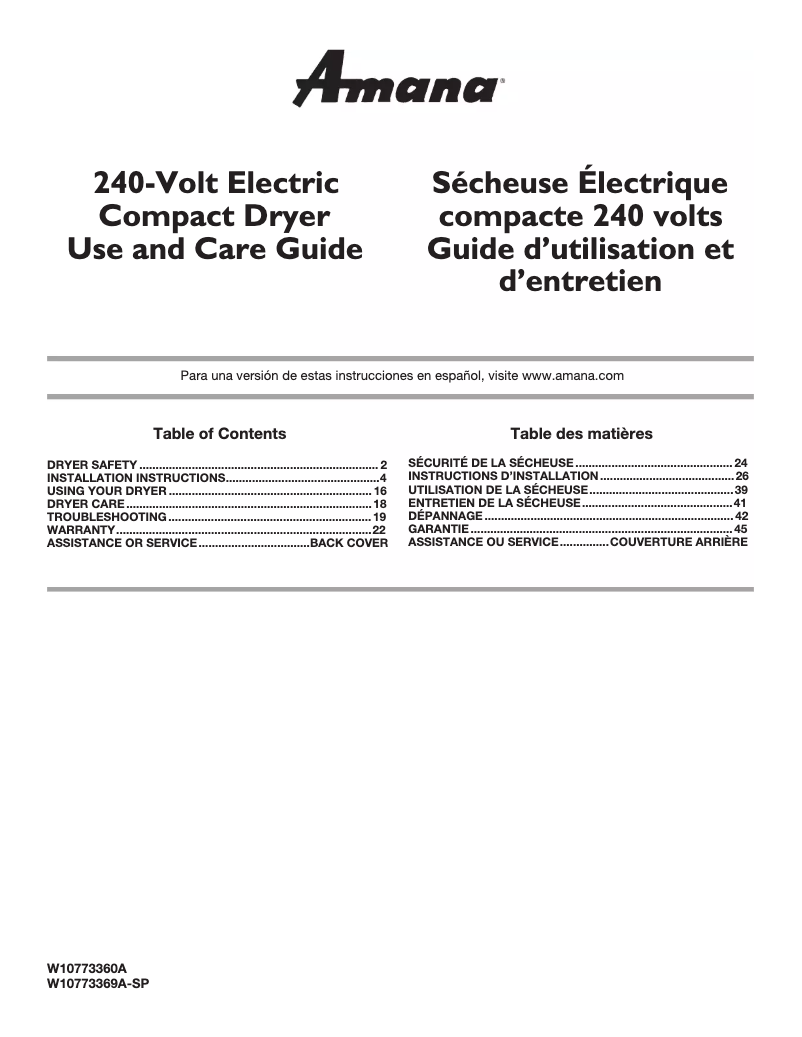 Page n°1 - Manuel utilisateur Amana NEC3240F