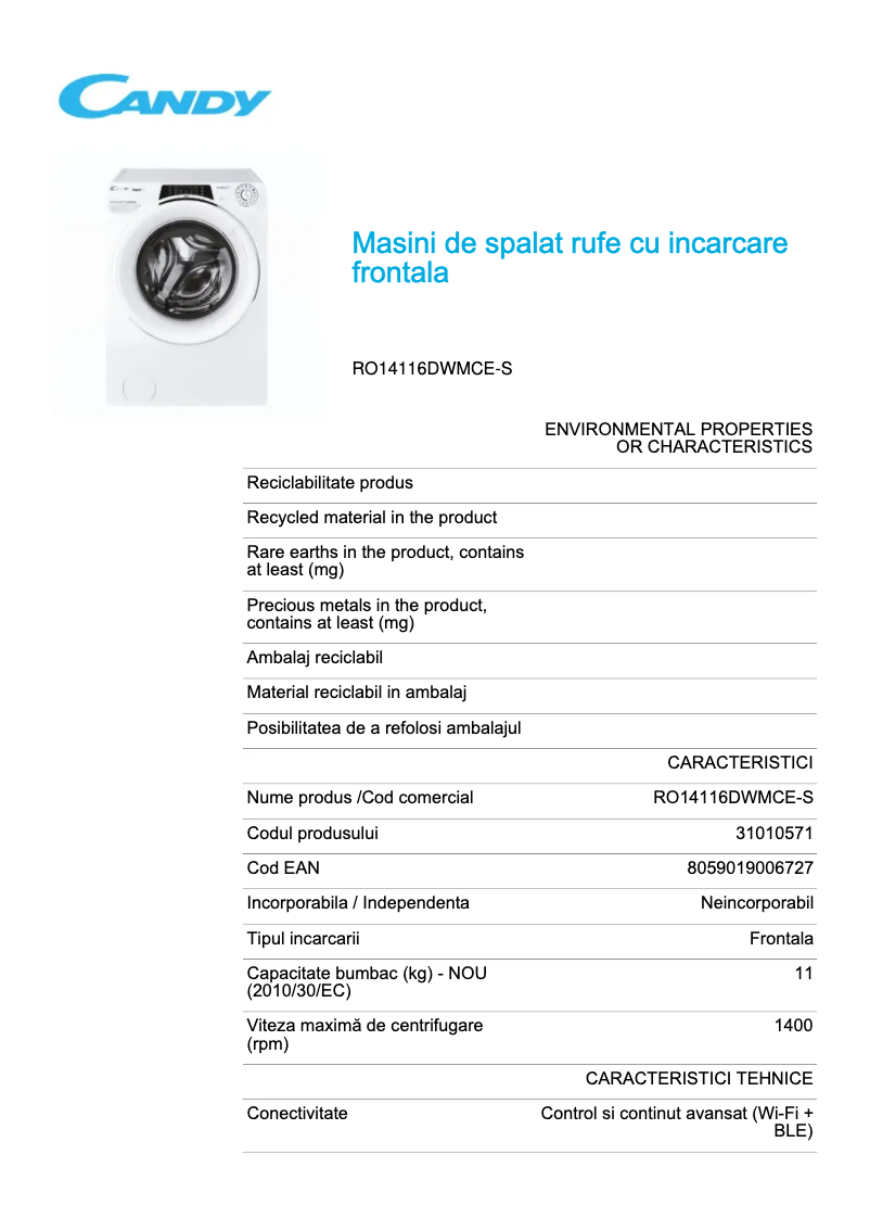 Image de la première page du manuel de l'appareil RO14116DWMCE-S