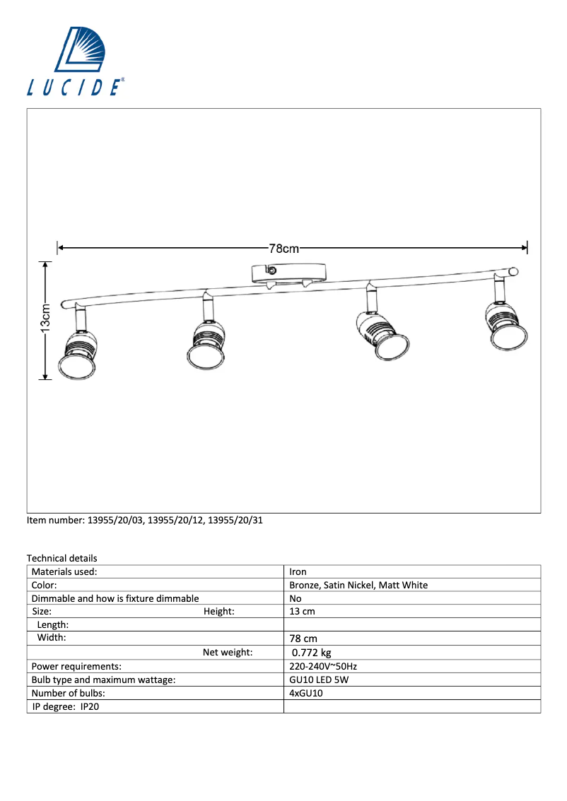 Page n°1 - Manuel utilisateur Lucide Caro 13955/20/31