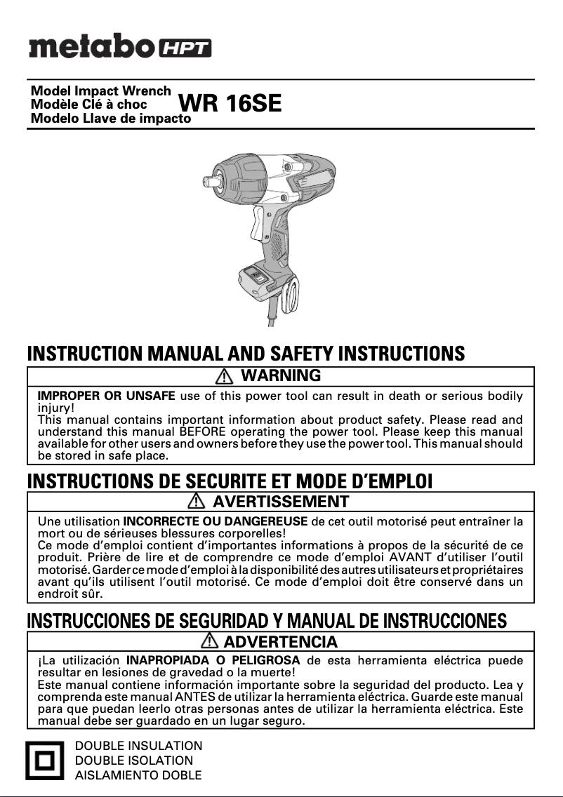 Page 1 de la notice Manuel utilisateur HiKOKI WR16SE