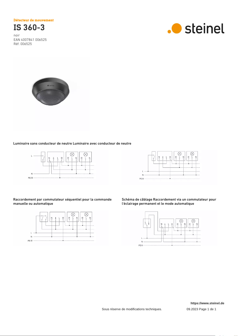 Page 1 de la notice Schéma de câblage Steinel IS 360
