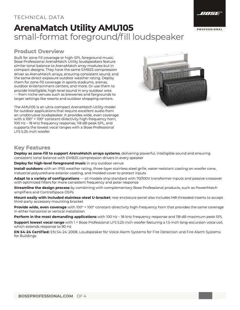 Page 1 de la notice Fiche technique Bose ArenaMatch Utility AMU105