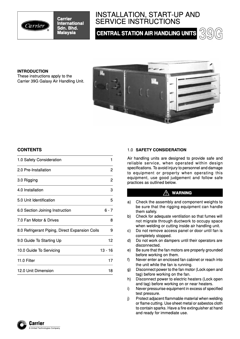 Page n°1 - Manuel utilisateur Carrier 39G