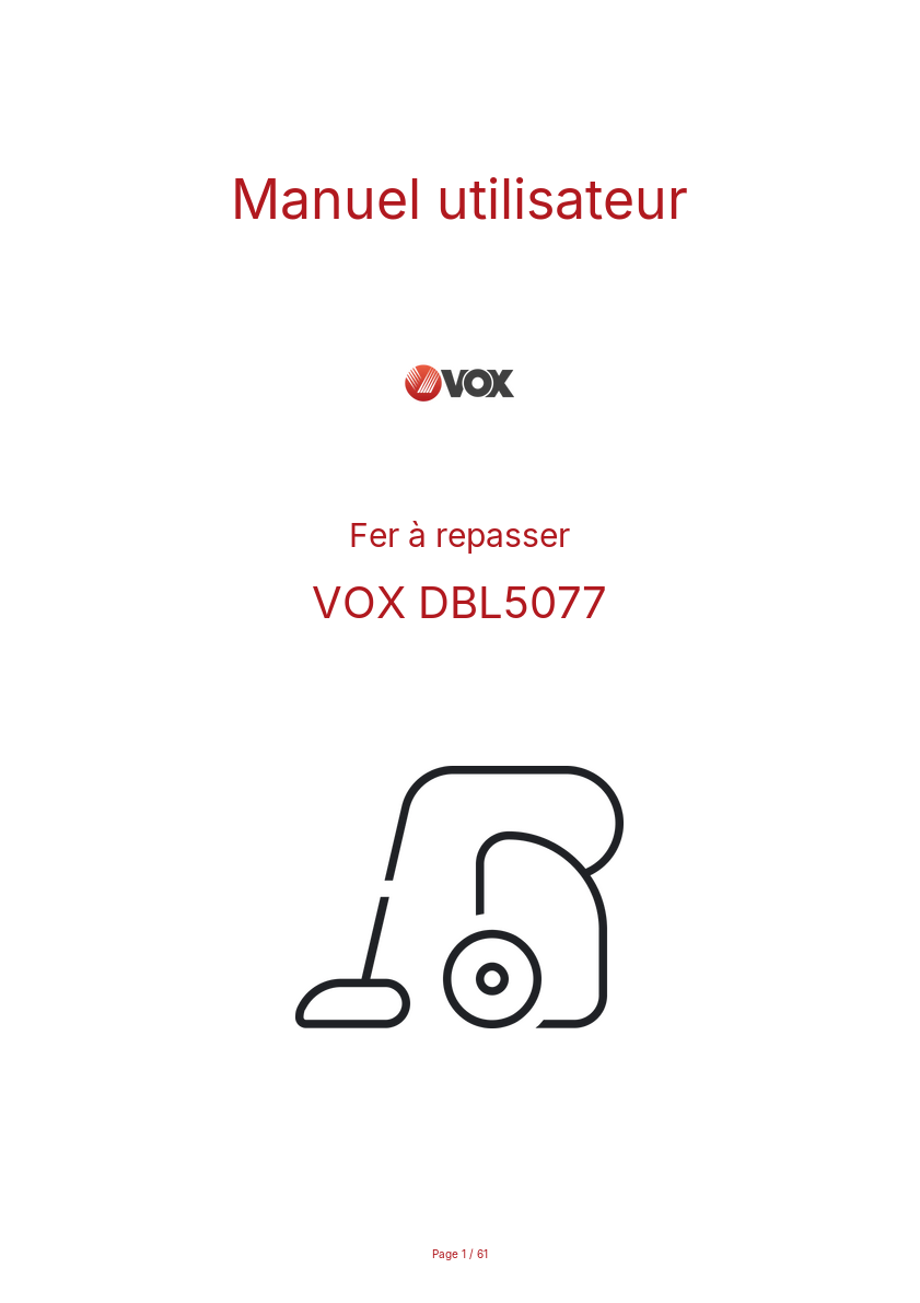 Page n°1 - Manuel utilisateur VOX DBL5077