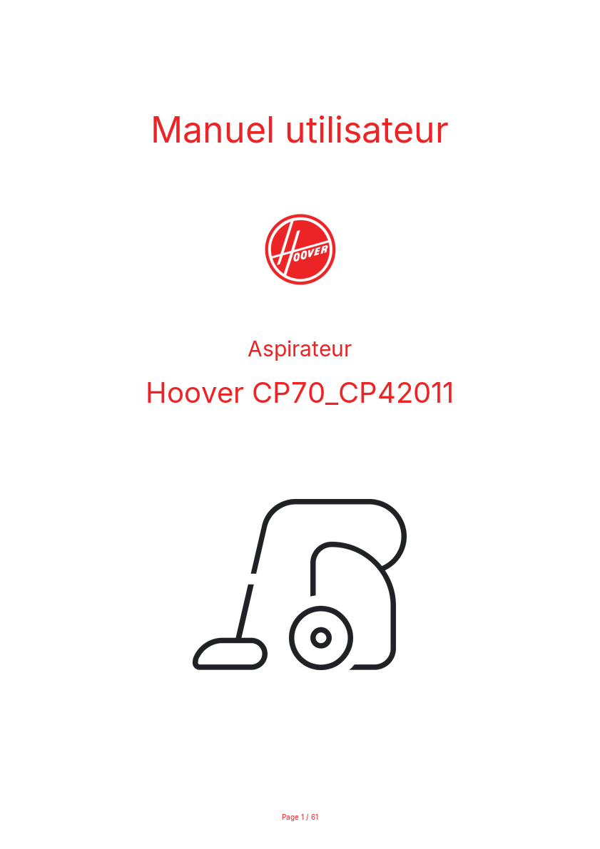 Page n°1 - Manuel utilisateur Hoover CP70_CP42011