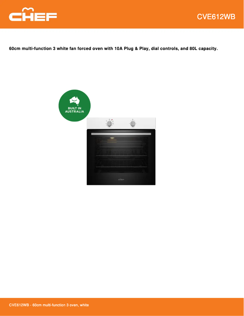 Page 1 de la notice Fiche technique Chef CVE612WB