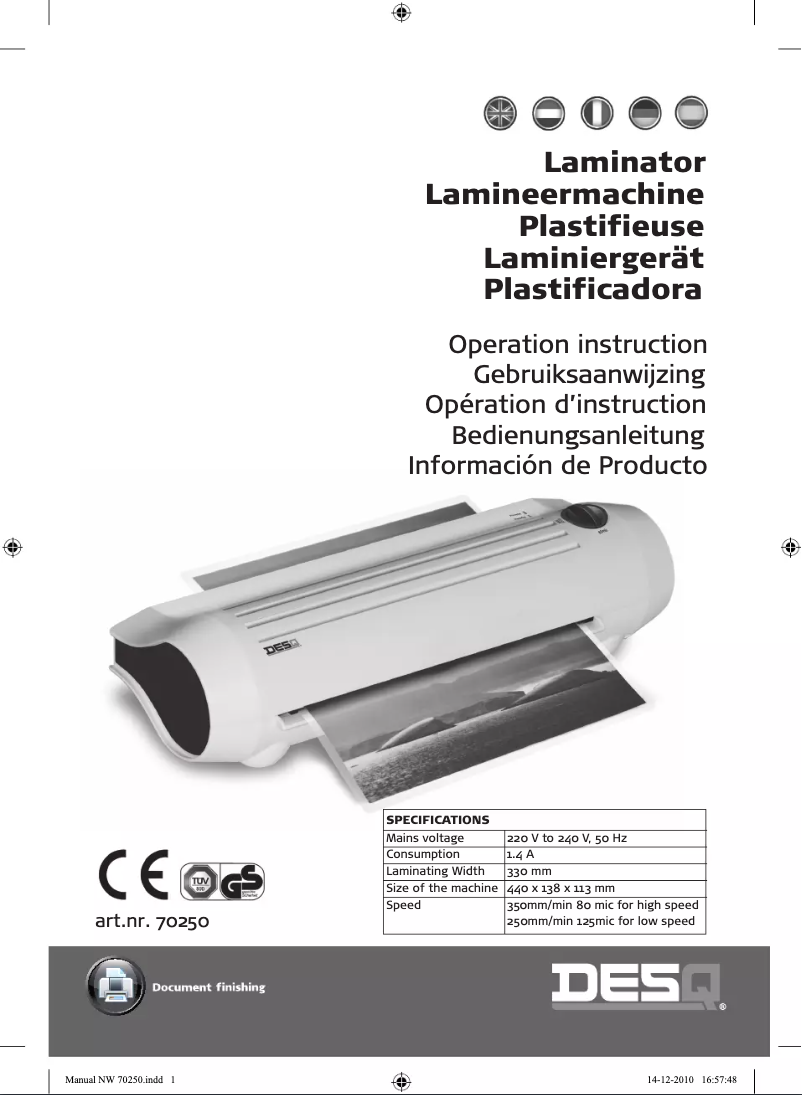 Page n°1 - Manuel utilisateur Desq 70250