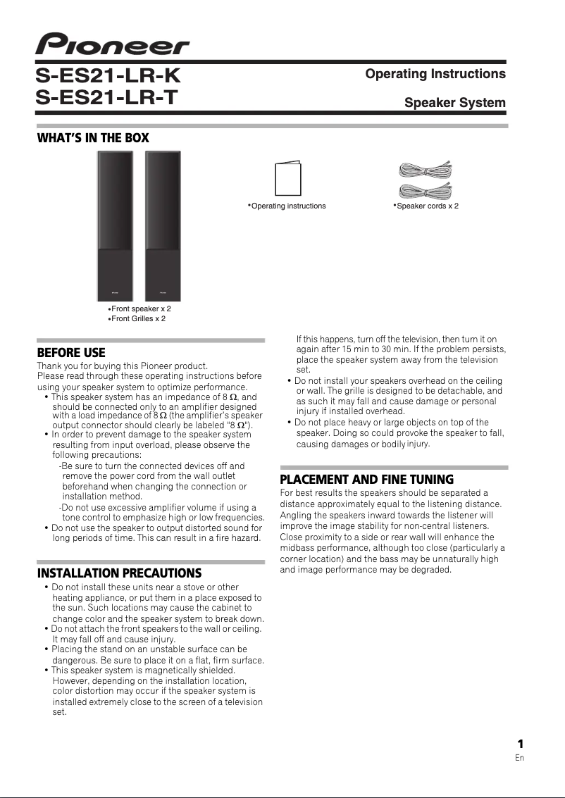Page n°1 - Manuel utilisateur Pioneer S-ES21-CR-K