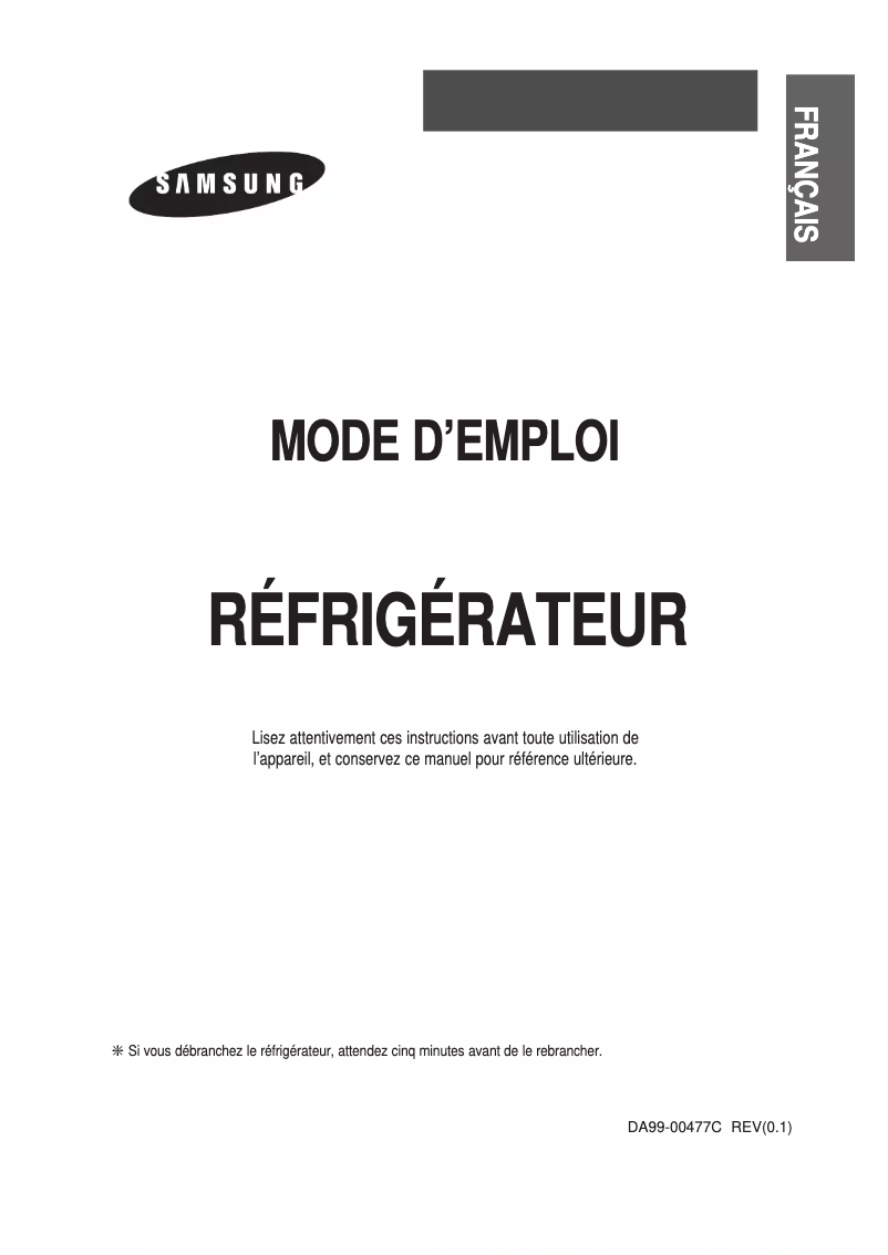 Page 1 de la notice Manuel utilisateur Samsung RT57EAMS