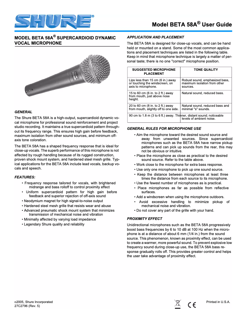 Página 1 del manual Manual de usuario Shure BLX288/B58