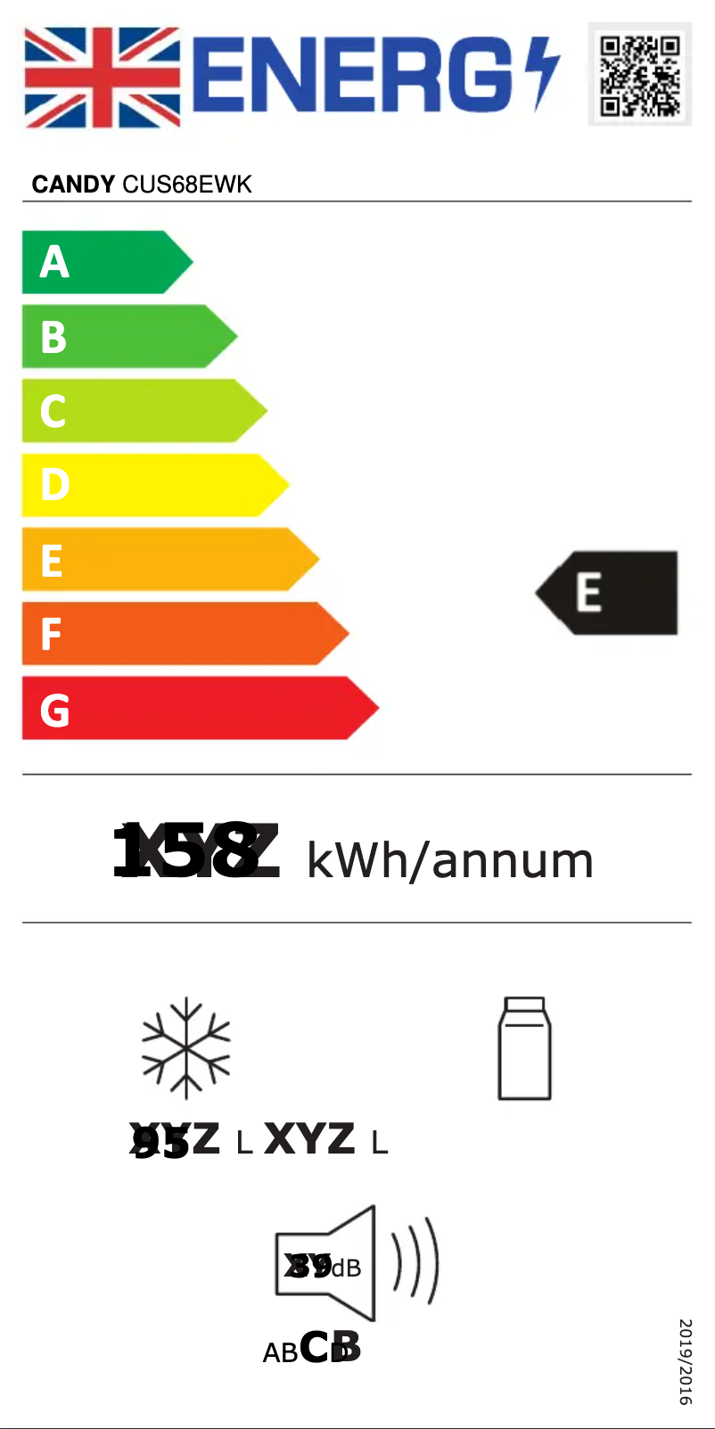 Page n°1 - Label énergétique Candy CUS68EWK