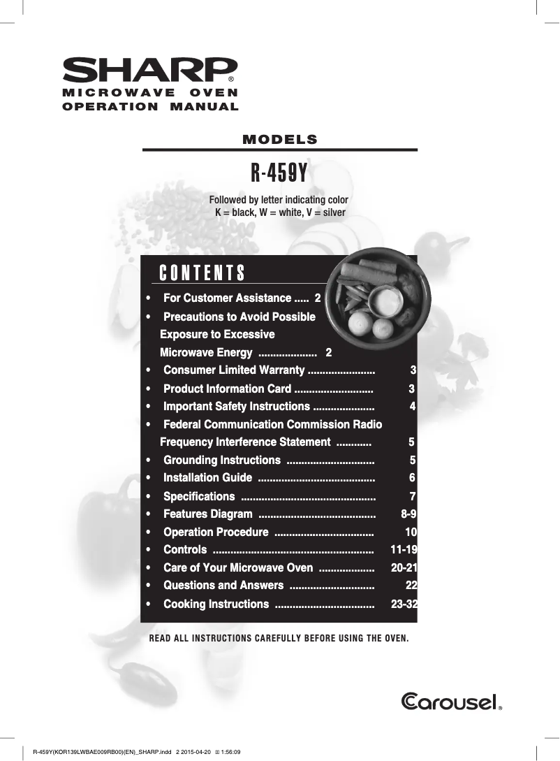 Page n°1 - Manuel utilisateur Sharp R-459YW