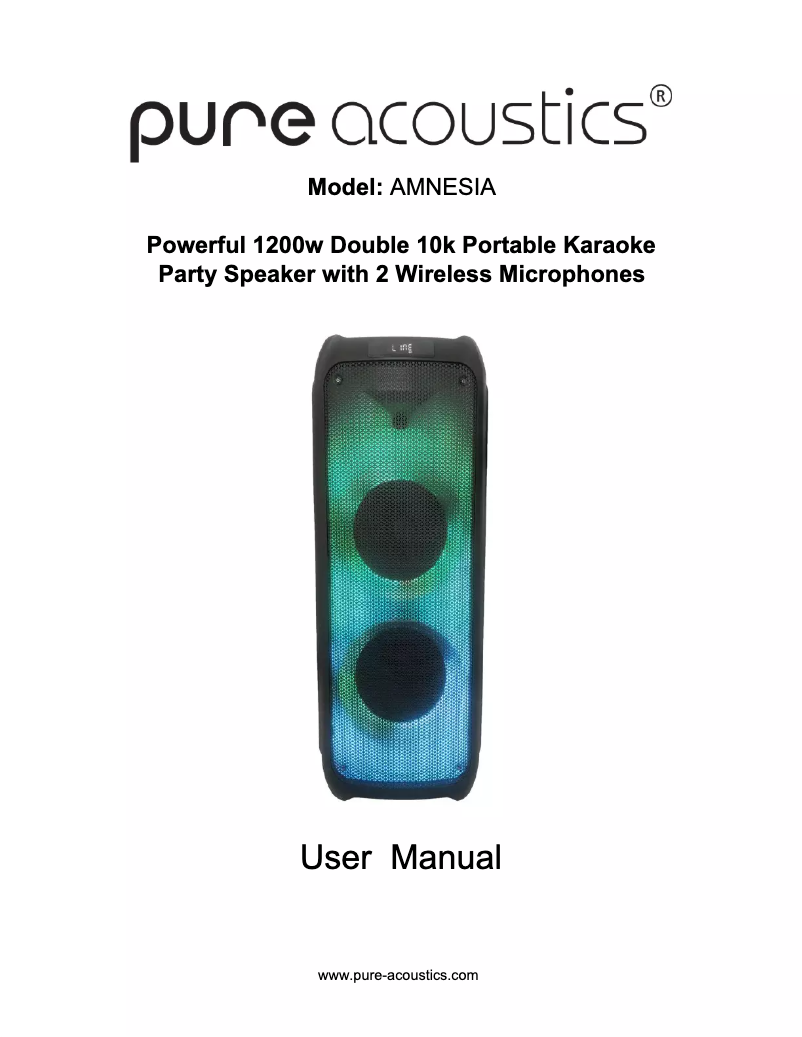 Page 1 de la notice Manuel utilisateur Pure Acoustics Amnesia