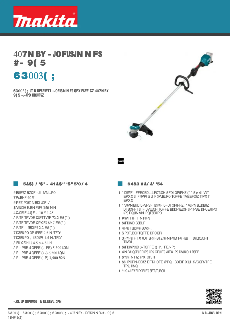 Page 1 de la notice Fiche technique Makita UR003GZ