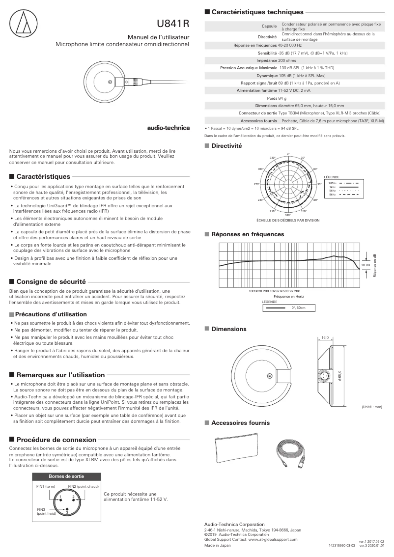 Page n°1 - Manuel utilisateur Audio-Technica U841R