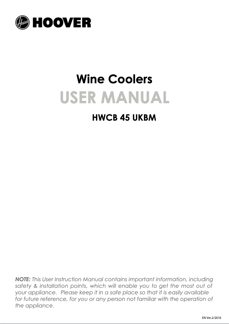 Page 1 of the manual User Manual Hoover HWCB 45 UKBM