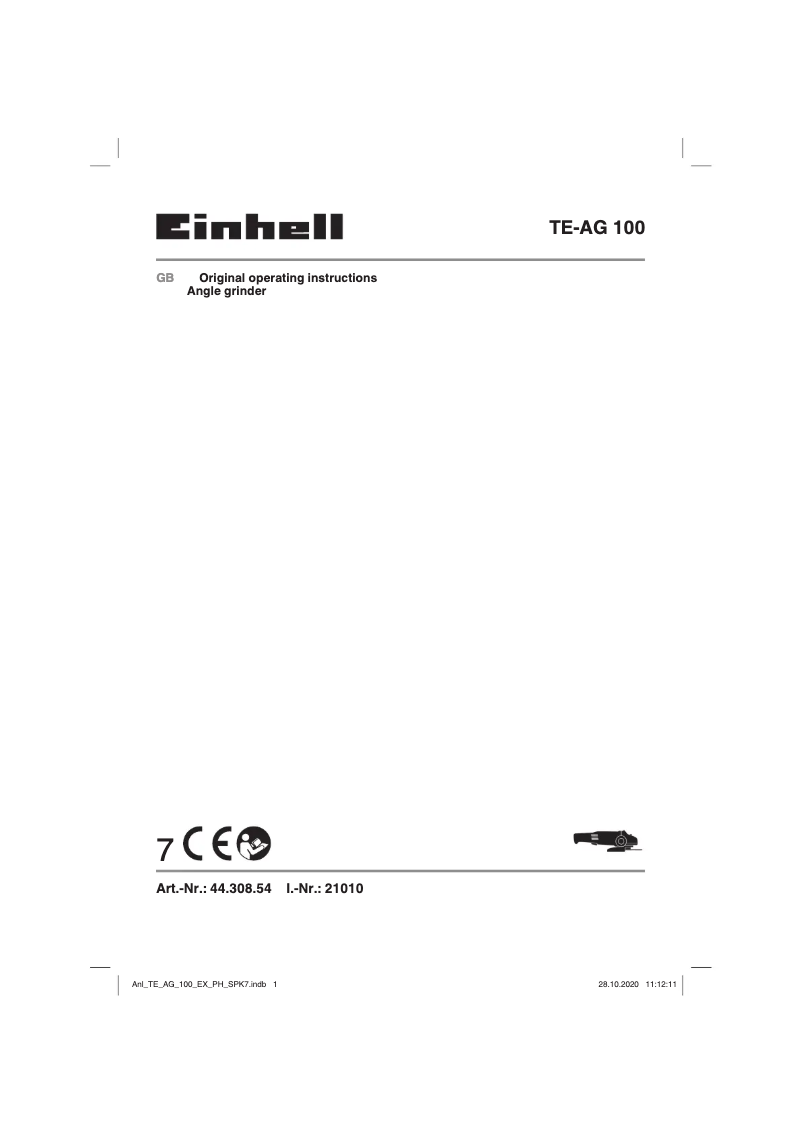 Page 1 de la notice Manuel utilisateur Einhell TE-AG 100