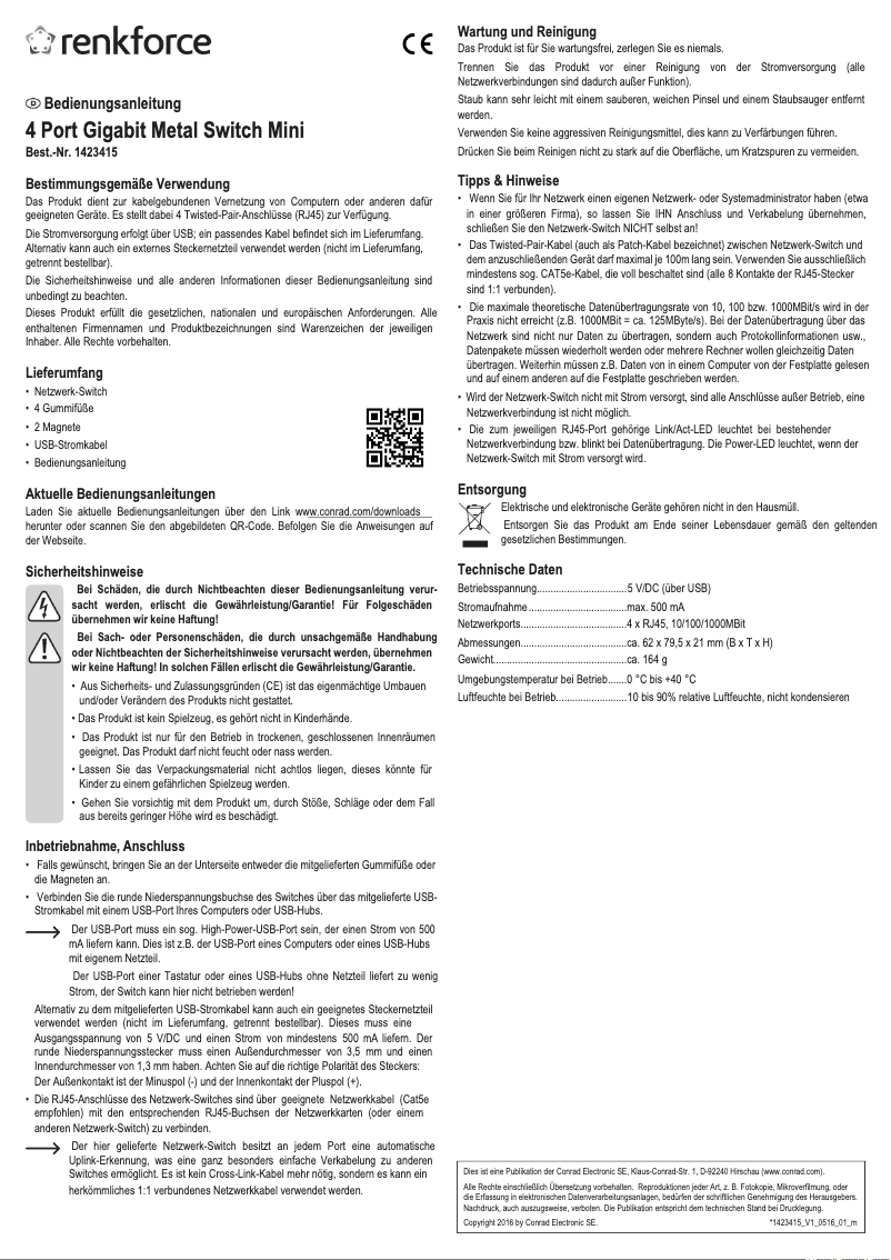 Page 1 de la notice Manuel utilisateur Renkforce RF-4270245
