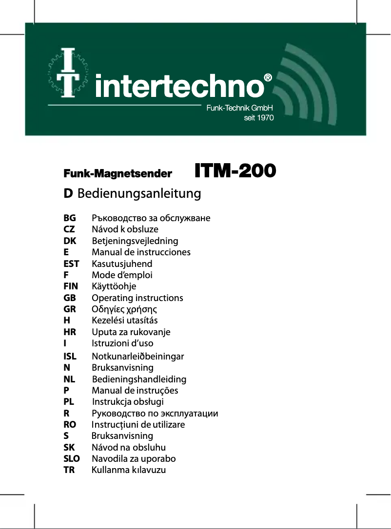 Page n°1 - Manuel utilisateur Intertechno ITM-200