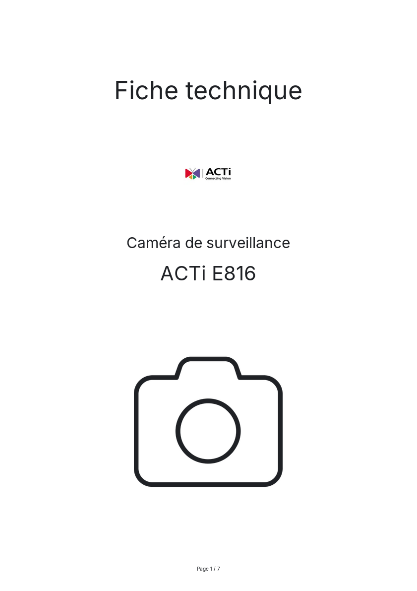Page n°1 - Fiche technique ACTi E816