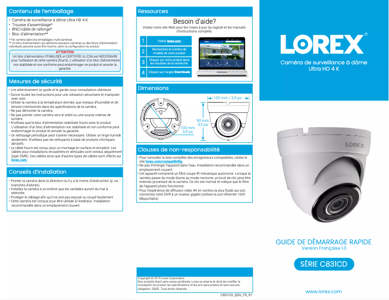 Página 1 del manual Guía de inicio rápido Lorex C831CD