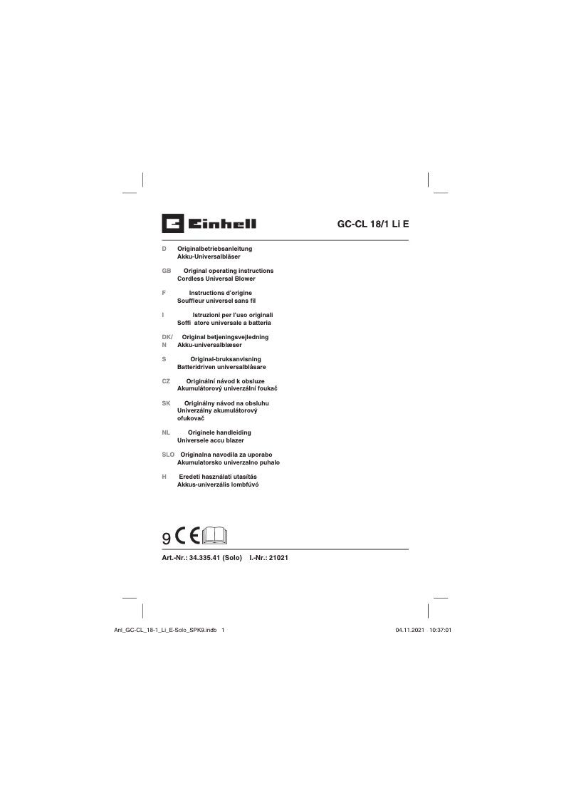 Page n°1 - Manuel utilisateur Einhell GC-CL 18/1 Li E-Solo
