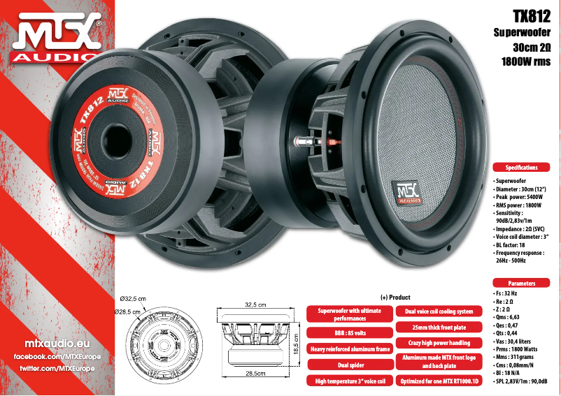 Page n°1 - Fiche technique MTX Audio TX812