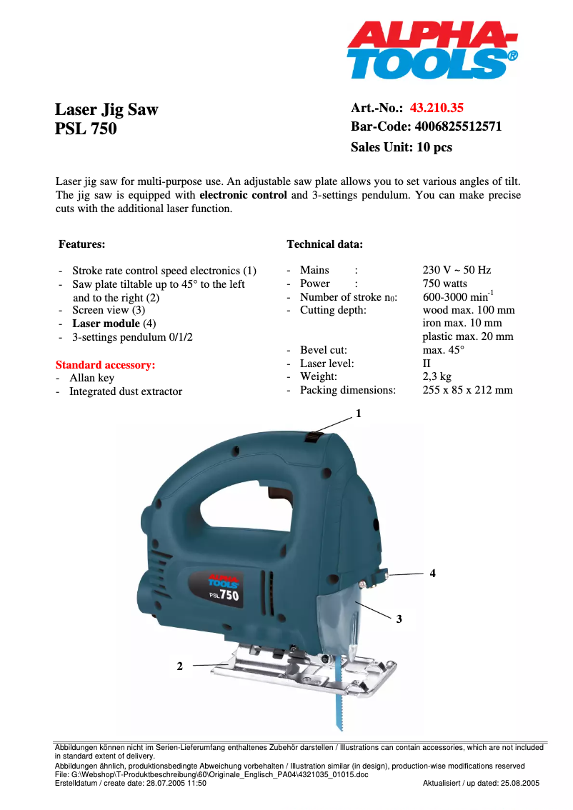 Page 1 de la notice Manuel utilisateur Alpha Tools BSL 750