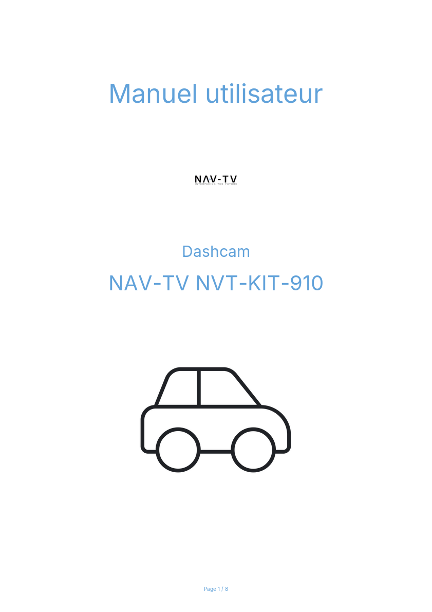 Page n°1 - Manuel utilisateur NAV-TV NVT-KIT-910