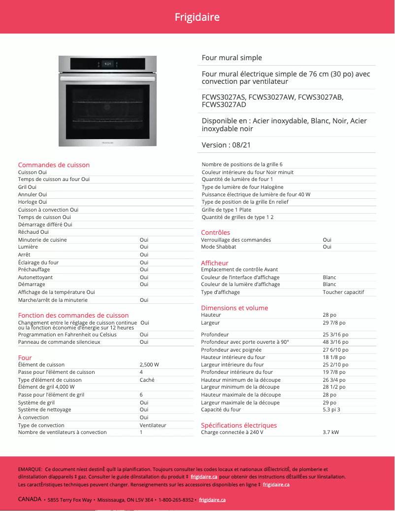 Image de la première page du manuel de l'appareil FCWS3027AW