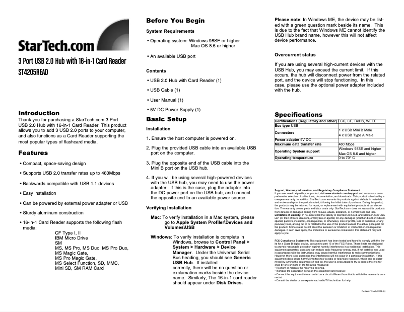 Page 1 de la notice Manuel utilisateur StarTech.com ST4205READ