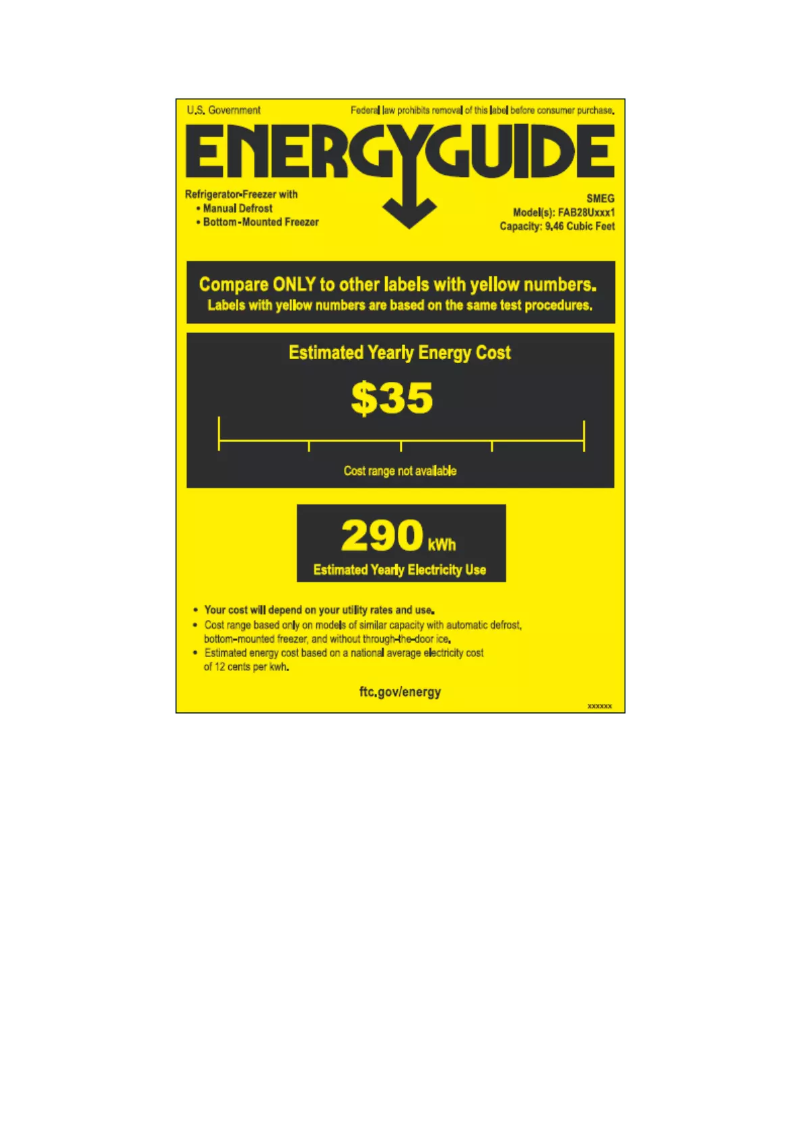 Page 1 de la notice Label énergétique Smeg FAB28UR1