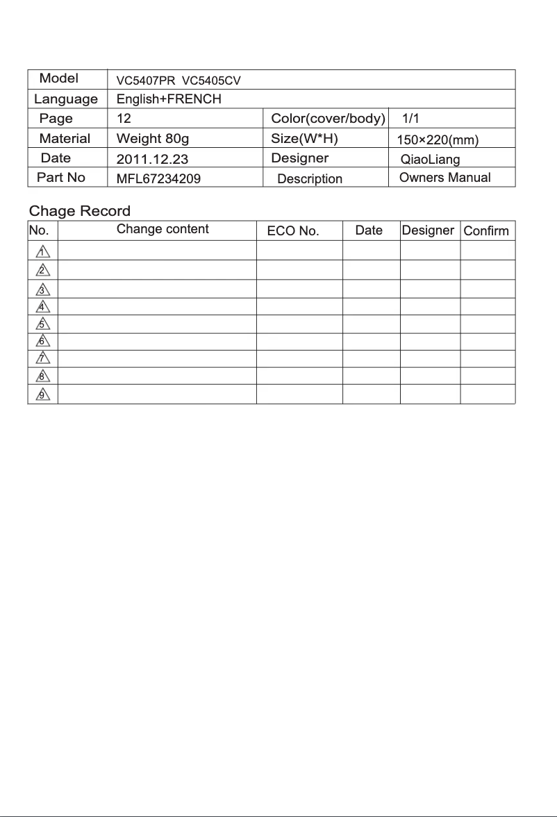 Page n°1 - Manuel utilisateur LG VC5407PR