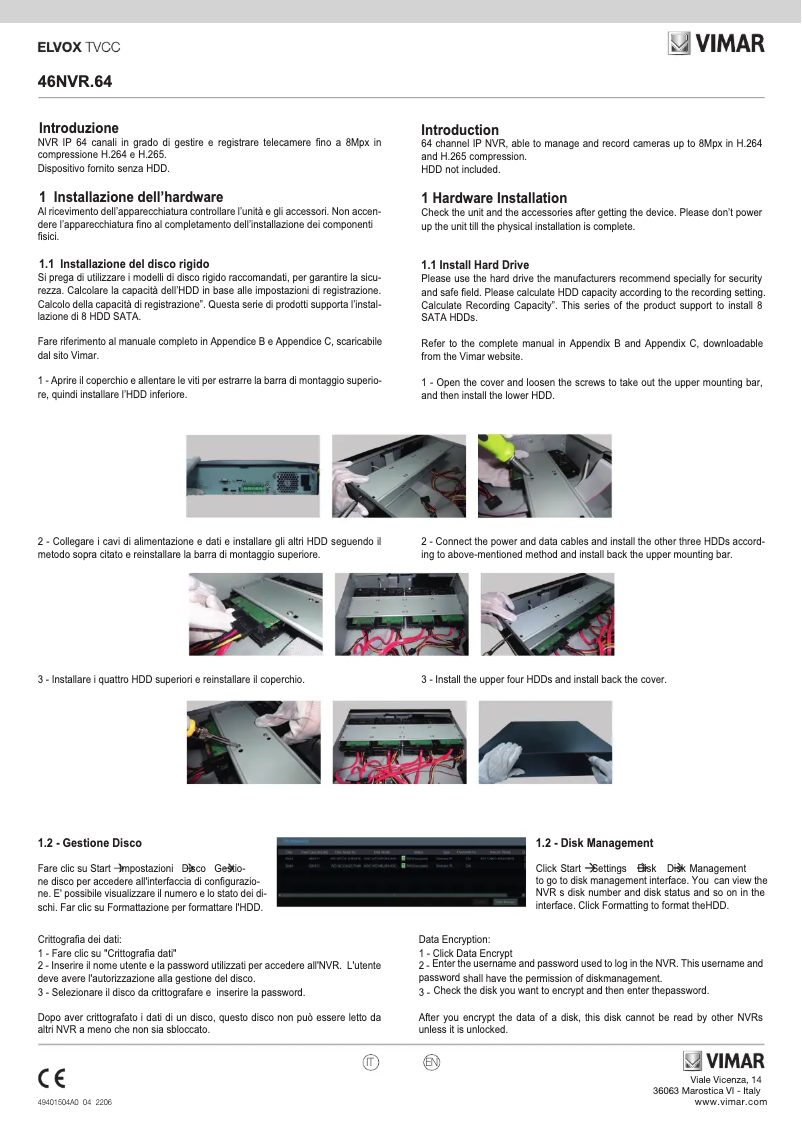 Image de la première page du manuel de l'appareil ELVOX 46NVR.64