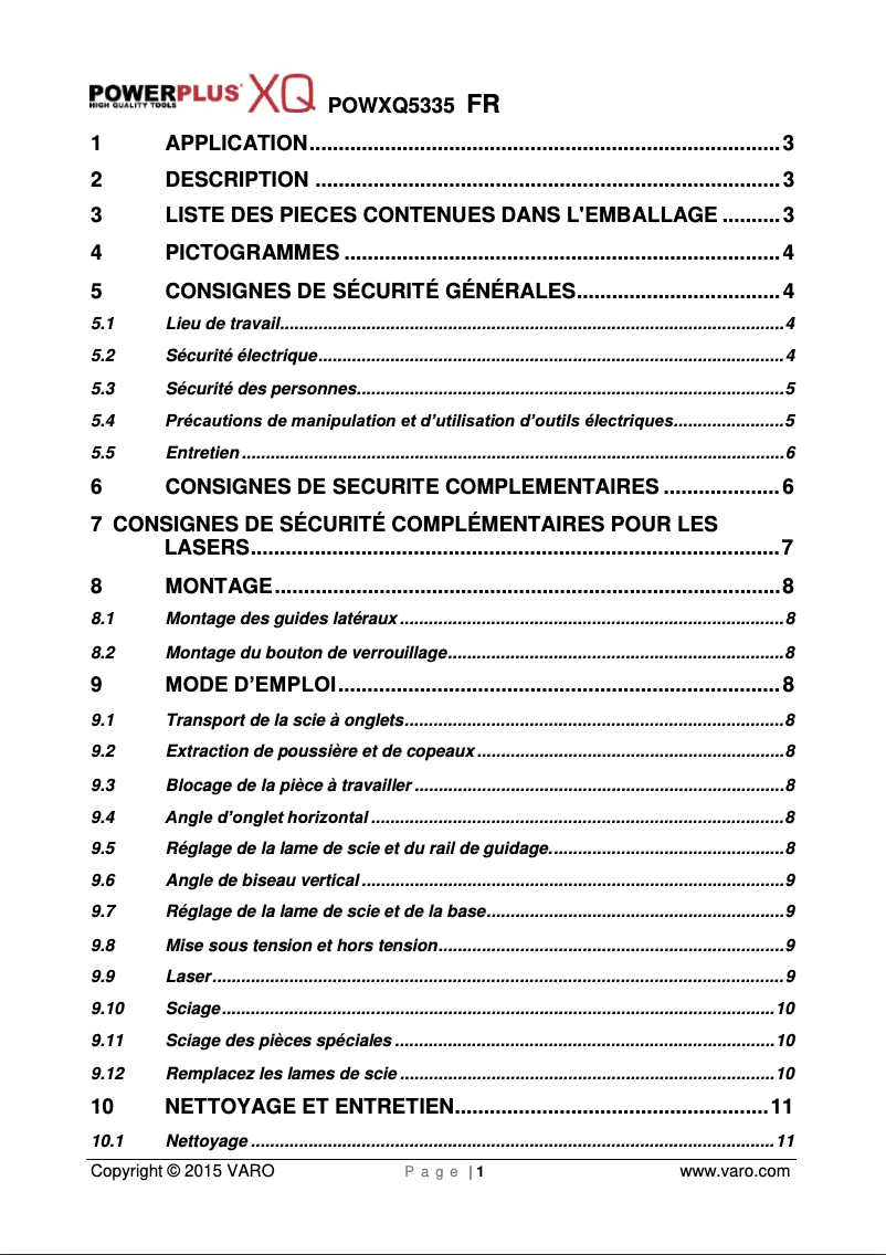 Page 1 de la notice Manuel utilisateur PowerPlus POWXQ5335