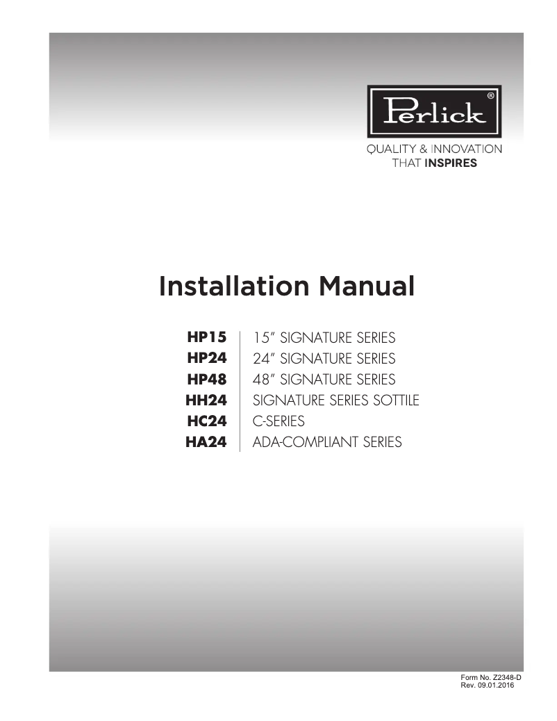 Page 1 de la notice Guide d'installation Perlick HA24RB-3-4
